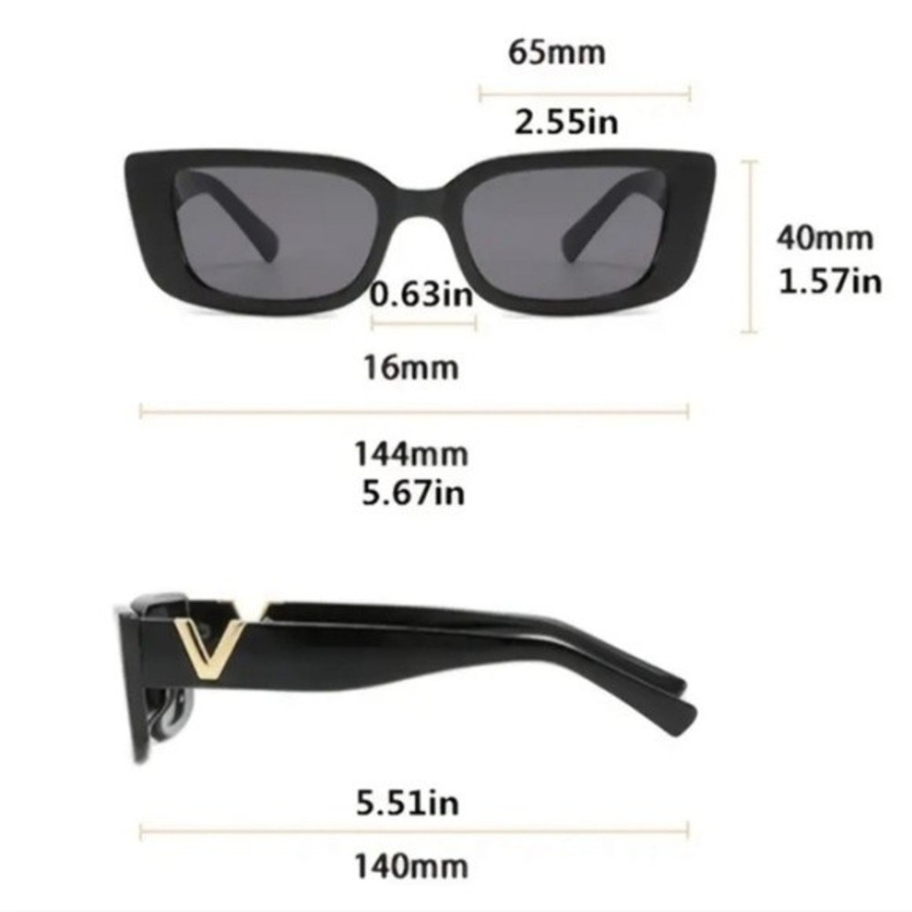Black Rectangular V Sunglasses Unisex Vintage 90s - Picture 4 of 4